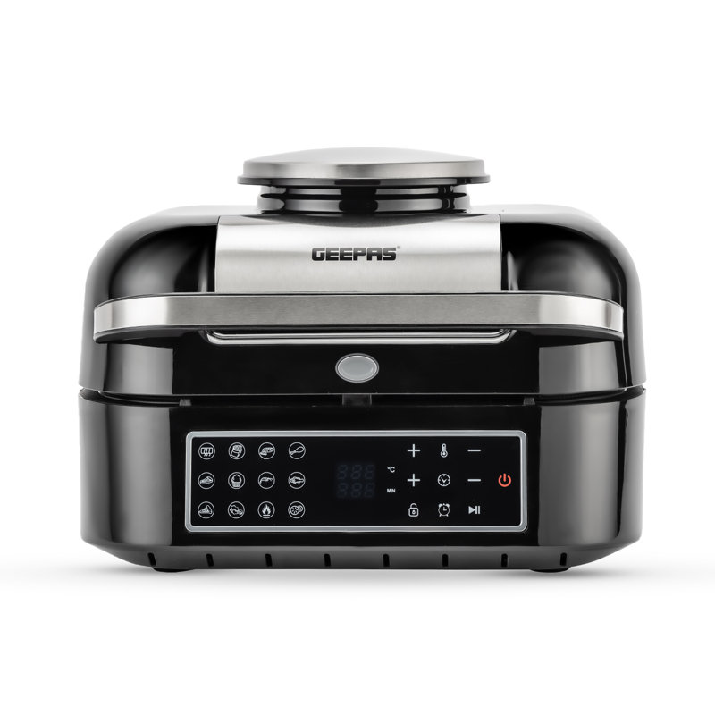 GEEPAS Vortex 6.5L Digital Air Fryer & Smokeless Indoor Grill 12-in-1 Smart XL Multicooker & Electric Grill with Air Fry Oil-Free Cooking 1800W