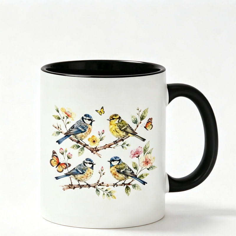 Coffee Cup Ceramic Coffee Mug Tea Mug with Bird & Butterfly Design Large Capacity Smooth Glossy Finish Microwave.