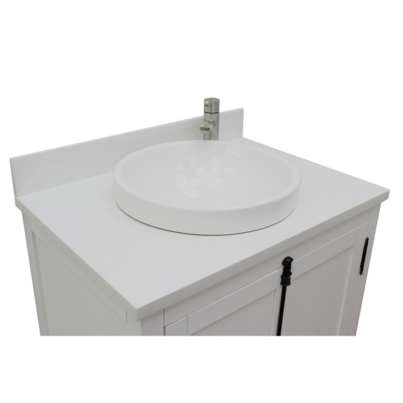 Ziemer 31'' Single Bathroom Vanity with Top, Glacier Ash, White Quartz
