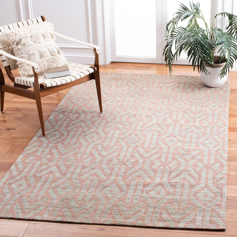 Laumer Hand Woven Jute/Cotton Geometric Rug in Blue/Rust, Rectangle 3' x 5'