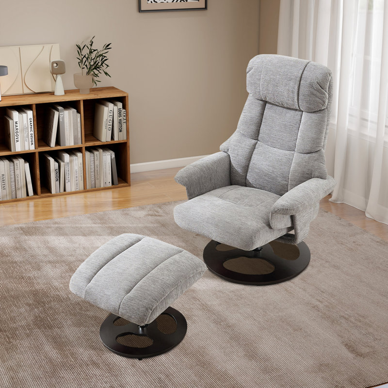 Fauteuil inclinable pivotant rembourré avec repose-pieds, Gris, Noir
