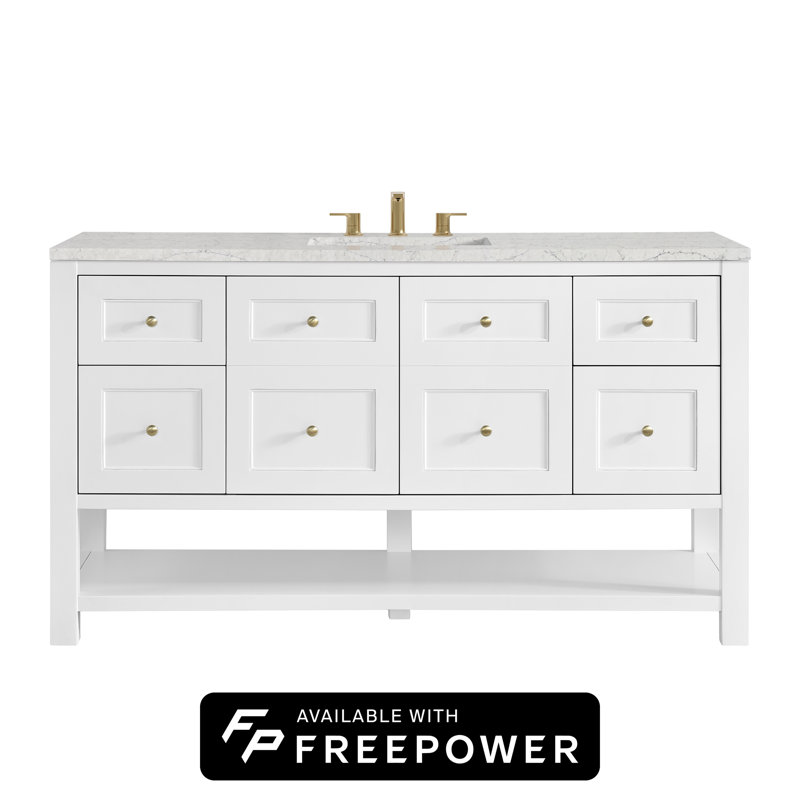 Breckenridge 60"W Single Vanity W/ Freepower Wireless Charger, Smokey Celadon, Eternal Jasmine Pearl