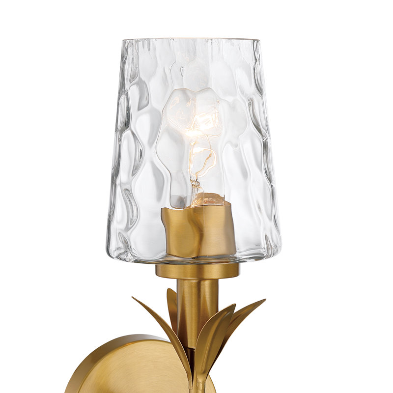 1-Light Steel Gold Dimmable Wallchiere Wall Sconce with Clear Wave Glass
