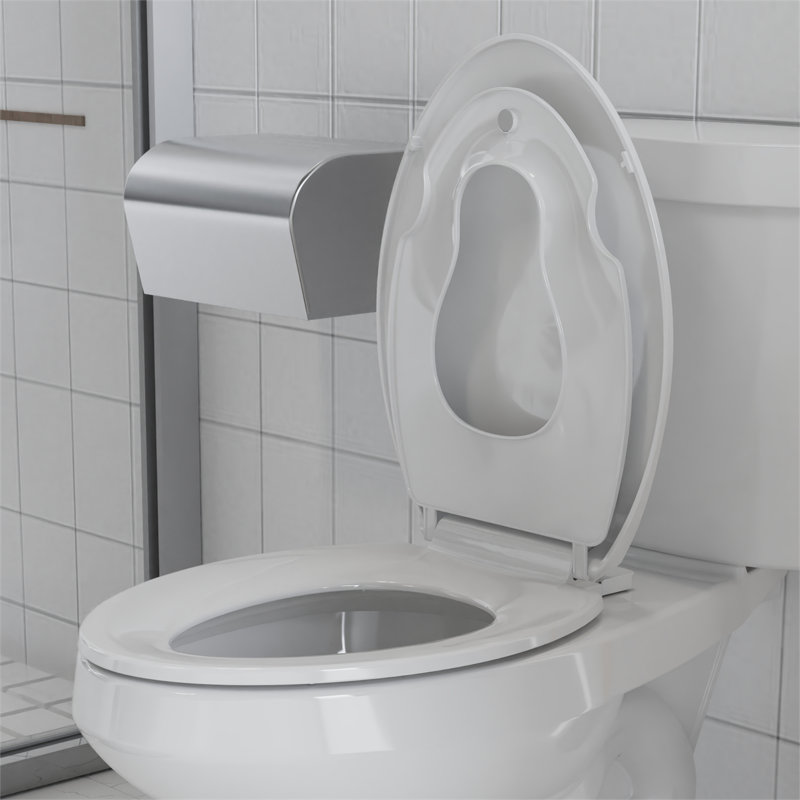 Elongated Toilet Seat with Built In Potty Training Seat, Slow Close Family Toilet Seat with Cover for Adults and Toddlers, Easy to Clean and Stain-Resistant, White