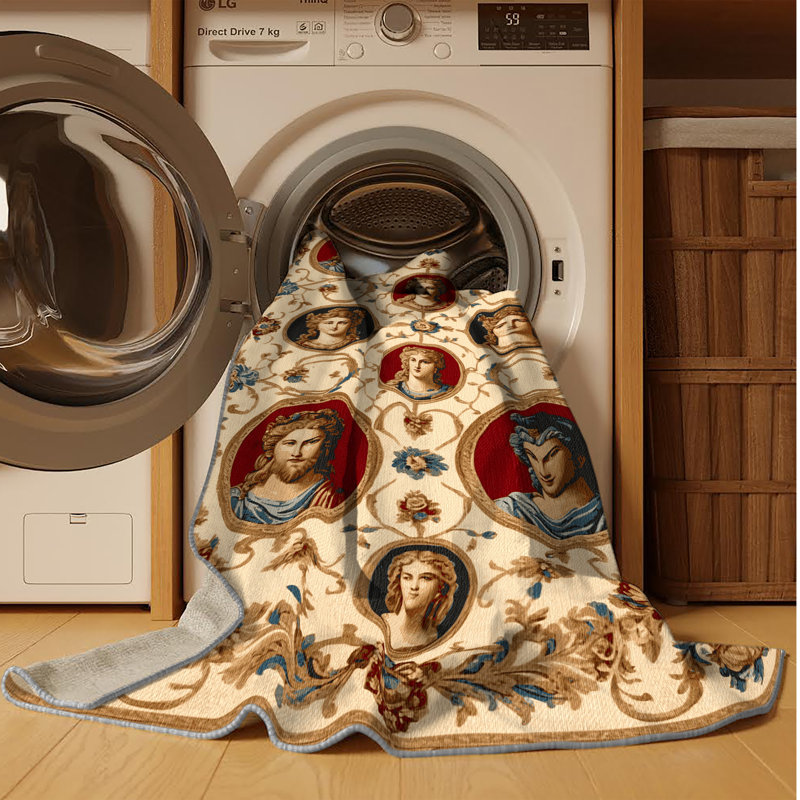 Tapis brun français lavable à la machine, Rond 7 pi