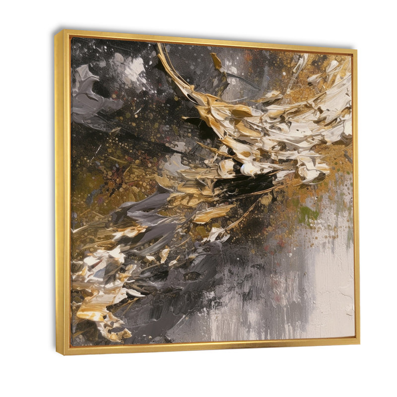 Rêves d'abondance en noir et or - reproduction d'art sur toile, H 30 po x l 30 po x P 1 po, Cadre flottant doré
