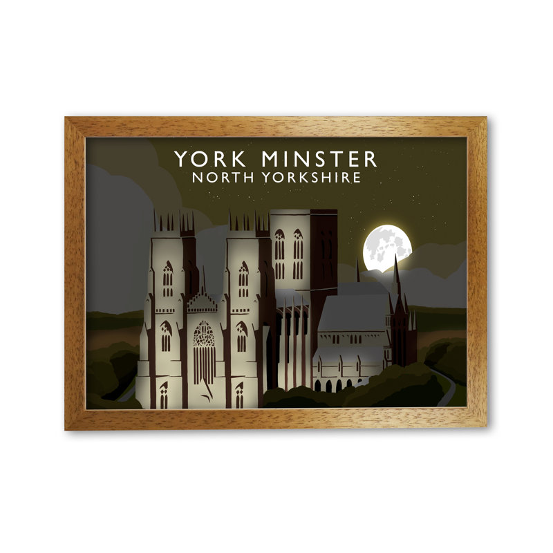 York Minster At Night 1 Piece Wall Art, 29.7cm H x 42cm W x 3cm D, Honey Oak Framed