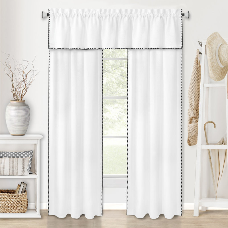 Panneau de rideau simple semi-diaphane avec passe-tringle, L 52 po x L 84 po, Blanc / noir