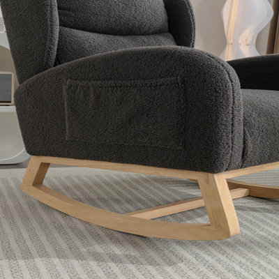 Teddy Fabric Rocking Chair With Packet Wood Legs,Dark Gray