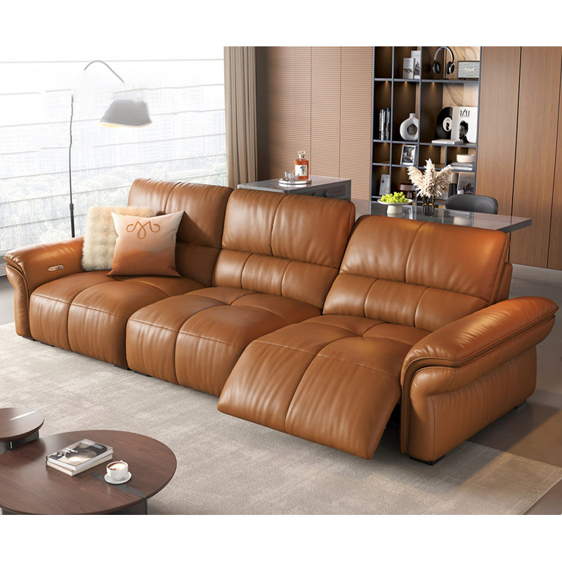 Coussin de canapé modulaire orange en cuir véritable Fourseat, H 37,4 po x l 111,02 po x P 39,37 po, Orange