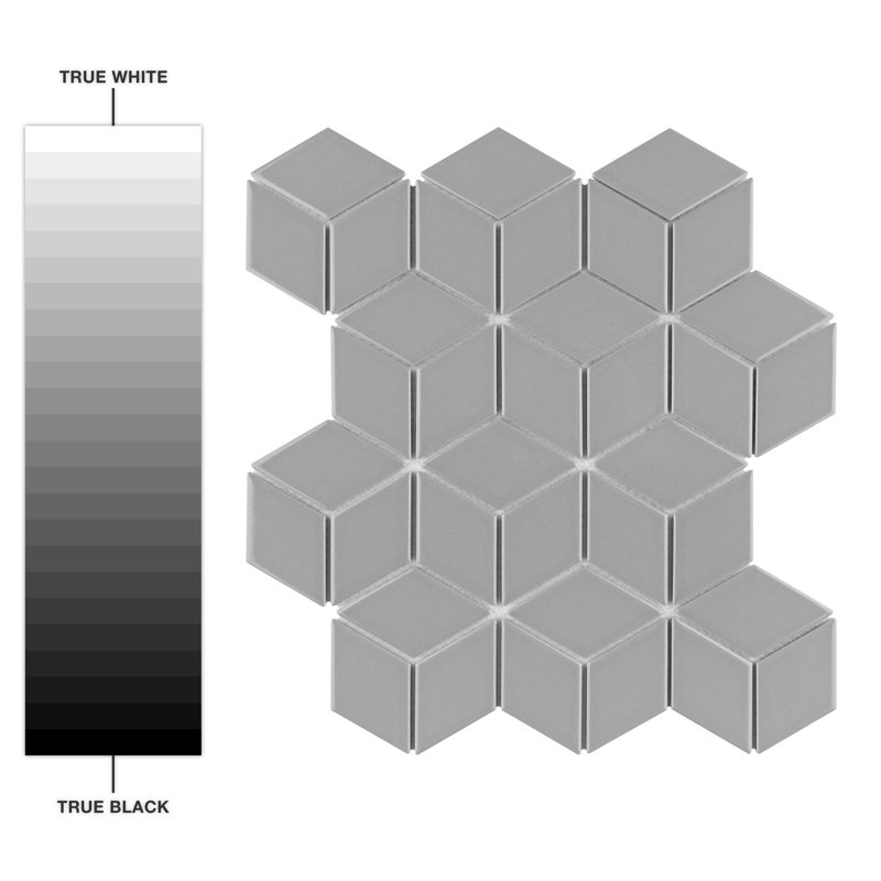Metro Rhombus 10-1/2 " x 12-1/8 " Porcelain Mosaic Floor & Wall Tile, Glossy Light Gray