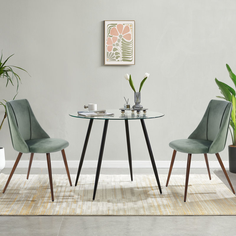 Ensemble de salle à manger Jabrina, Noir, Vert, 1 table et 2 chaises