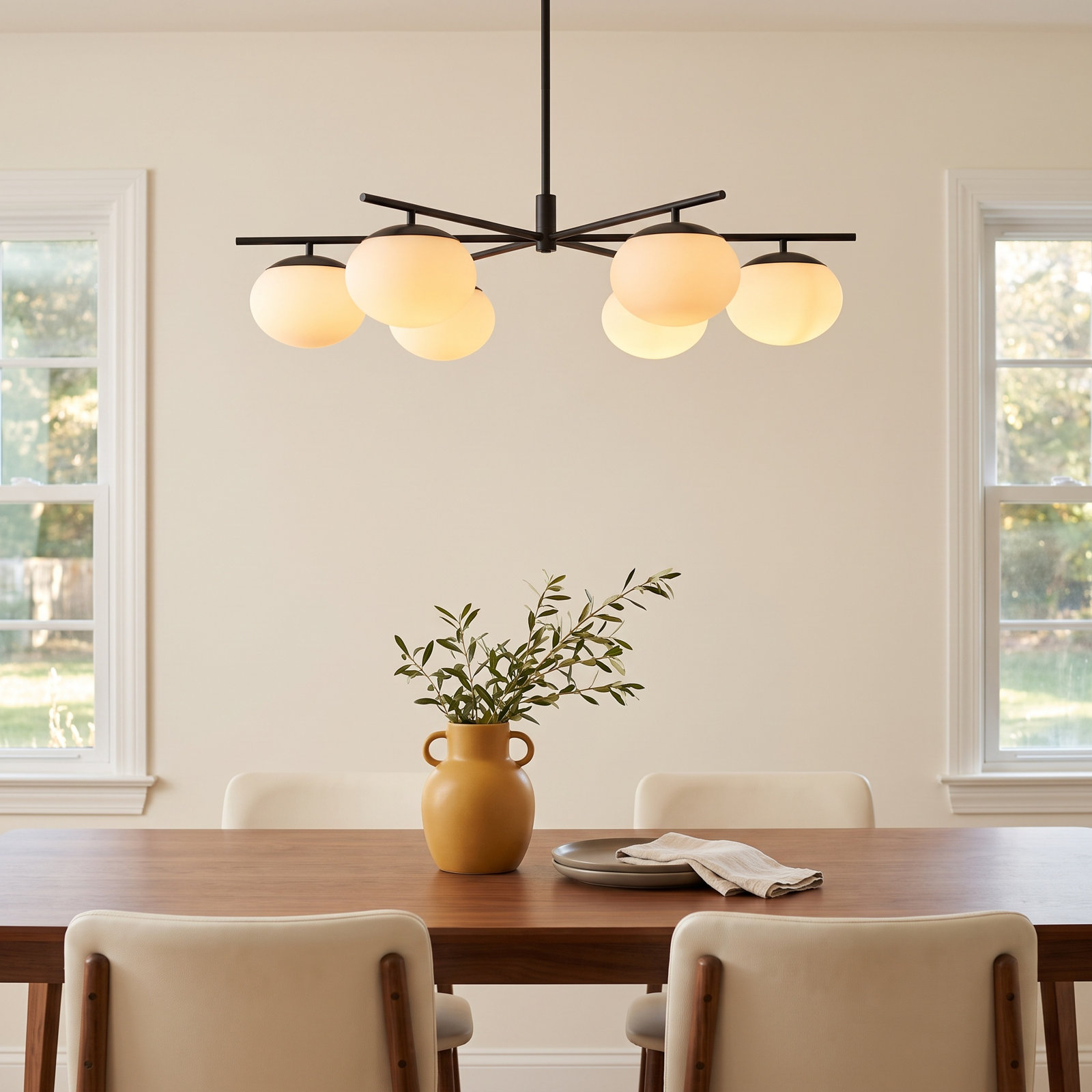 6 - Light Dimmable Sputnik Modern Linear Chandelier, Aged Iron