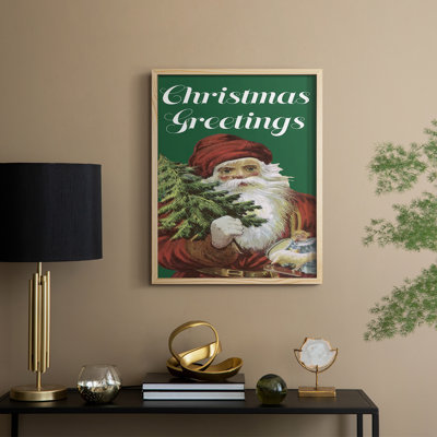 Retro Santa Claus II Framed Print - Solid Wood