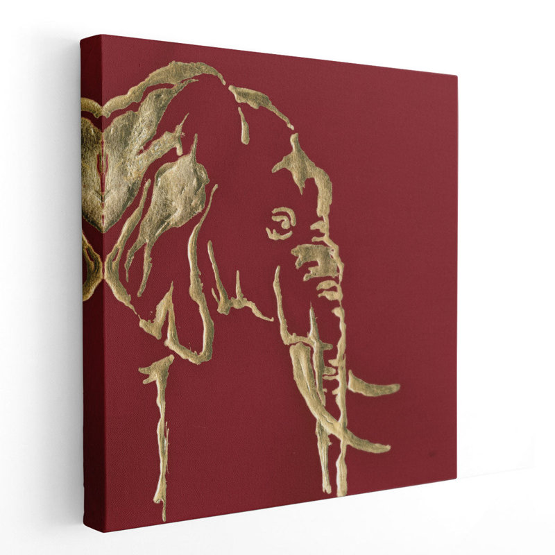 «Gilded Elephant on Red», reproduction d'art sur toile, H 12 po x l 12 po