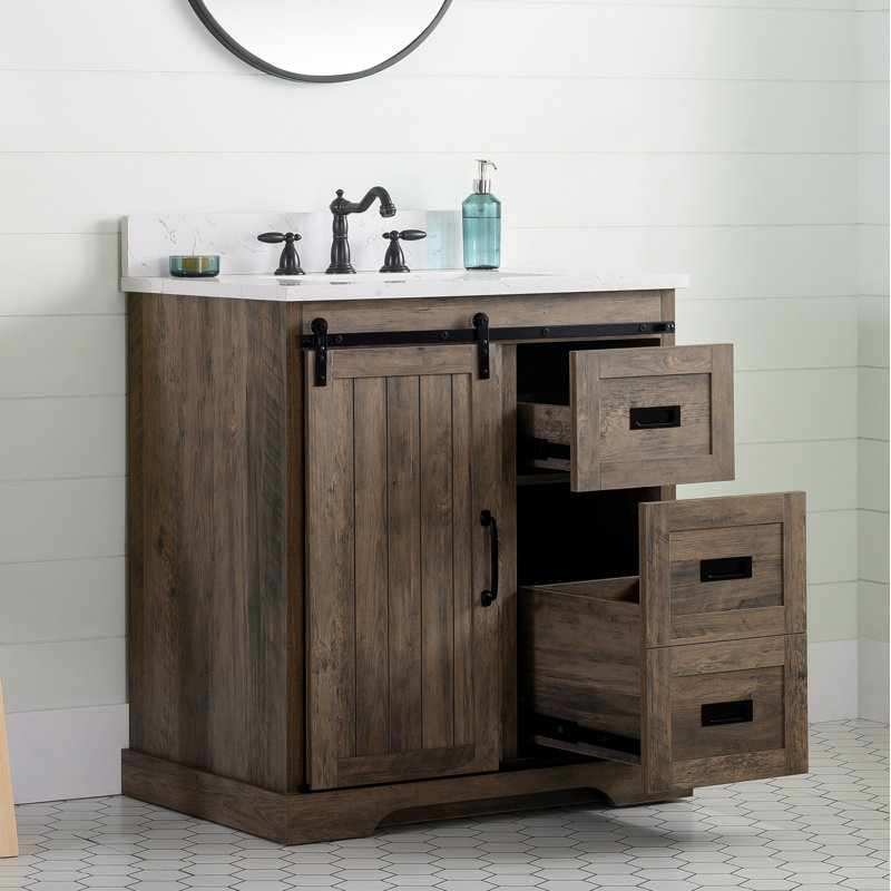 Ensemble de meuble-lavabo simple 30 po Cayden, Blanc de Carrare, Brun cannelle