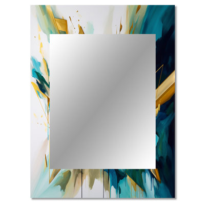Golden Explosion Triangles VII - Geometric Large Wall Mirror, Gold Decorative Mirror, Printed Metal Art