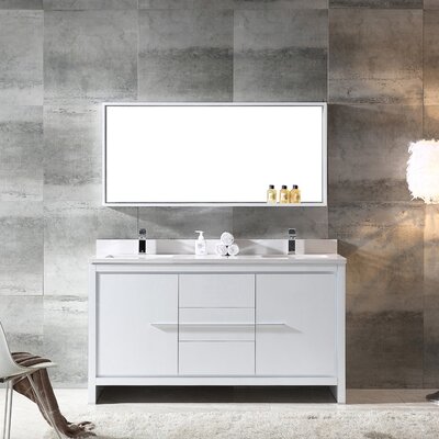 Fresca Allier 60"" Free-Standing Double Sink Modern Bathroom Vanity Set with Mirror -  FVN8119WH