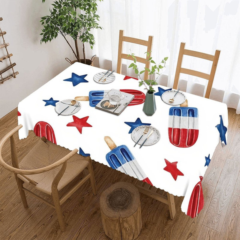 Housse de table rectangulaire rouge et blanche à motif d'étoile en popsicules Juneteenth 60 "x 120" avec bords festonnés