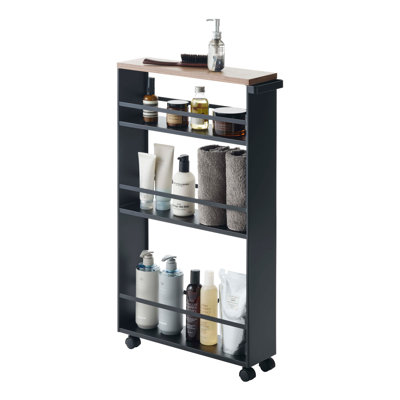 Tower Yamazaki Home Rolling Slim Storage Three Tier Utility Cart With Handle, Steel, Handle, Wheels