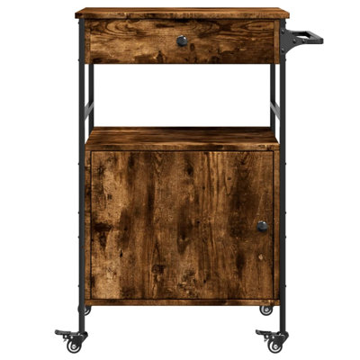 Vidaxl Kitchen Trolley Smoked Oak 22"X16.9"X35.2" Engineered Wood by VidaXL