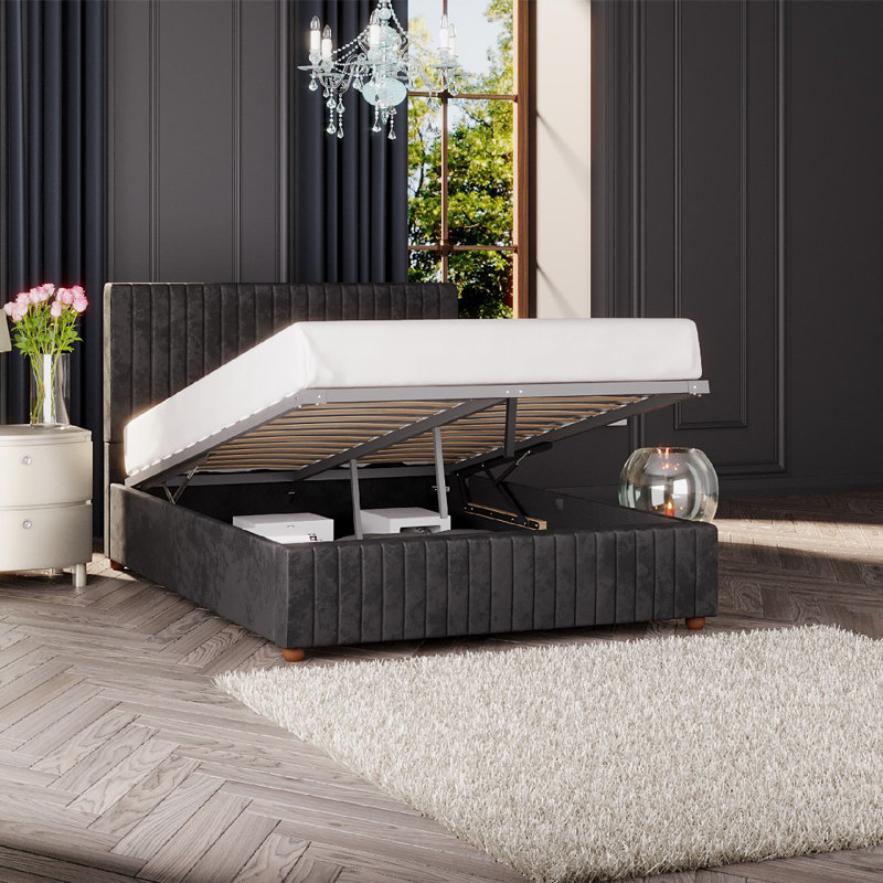 Upholstered Ottoman Bed, Black, Kingsize (5')
