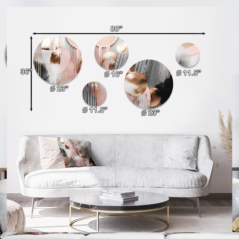 Pink Stripes and Lines Modern Art I - Modern Shapes Transitional Metal Wall Décor