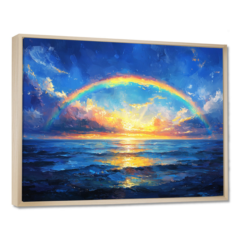 Arc-en-ciel au-dessus de l'océan - art mural arc-en-ciel, H 12 po x l 20 po, Cadre crème crème