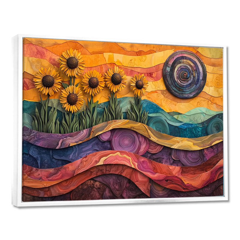 Donnabel Sunflowers Garden At Desert On Slide - Art mural toile de tournesols, H 30 po x l 40 po, Blanc