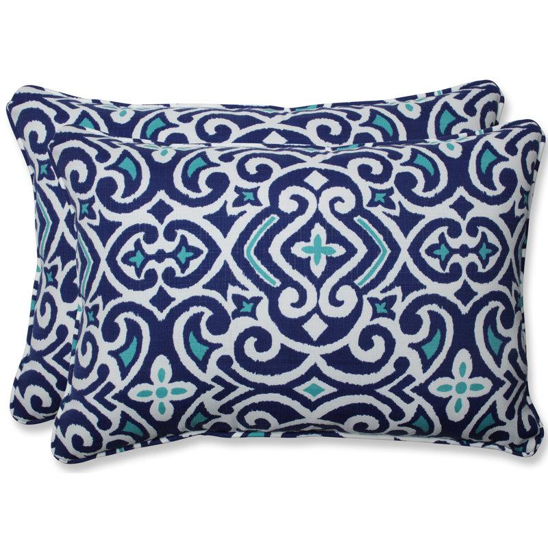 Blue and White Damask Outdoor Lumbar Pillow Set