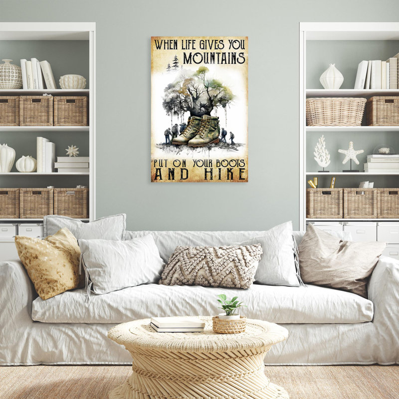 «Put on your bottes and hike on», reproduction sur toile, H 14 po x l 11 po x P 1,25 po