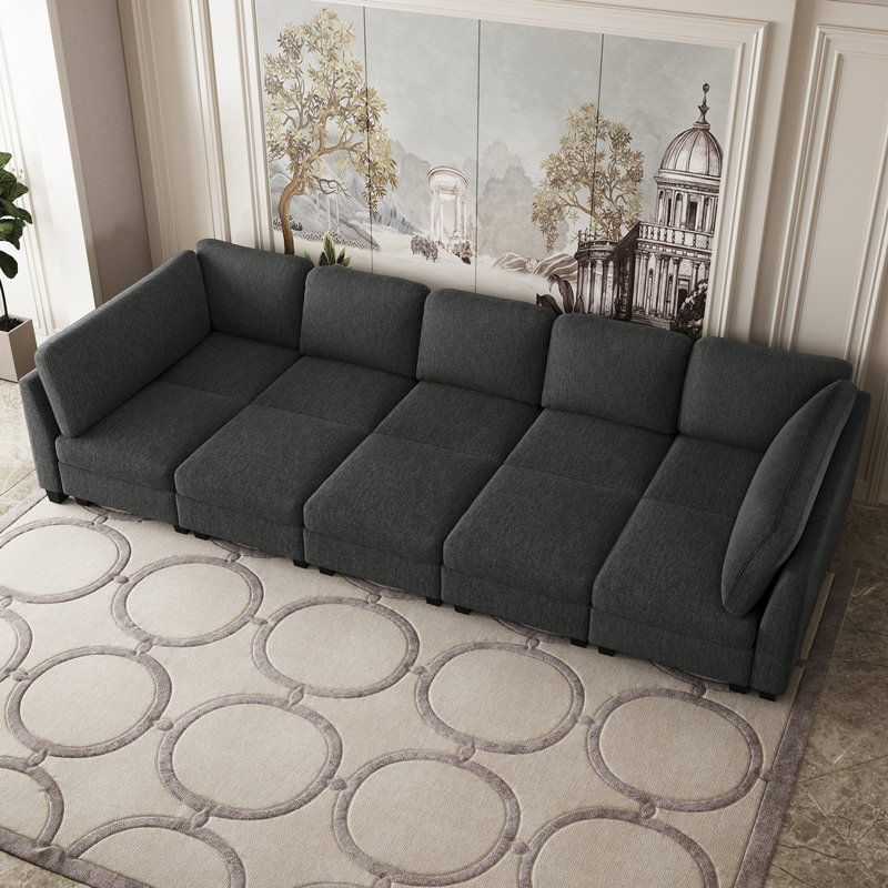 Canapé-lit modulaire 5 places, canapé-lit rembourré Frostvelvet, Mélange de polyester noir