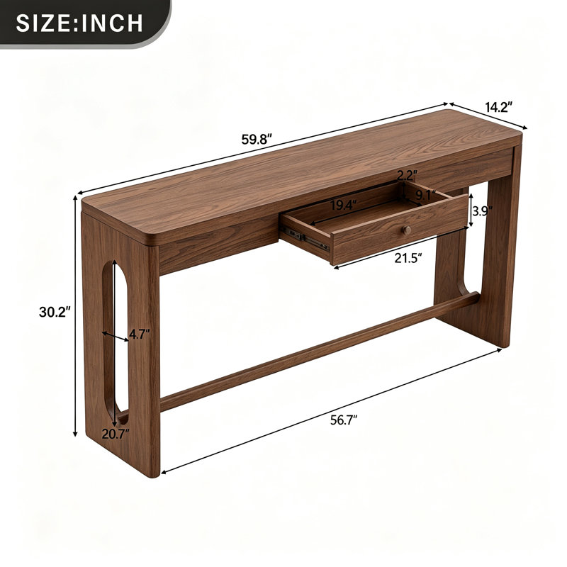 Console en bois avec tiroir, Brun, Brun, Brun