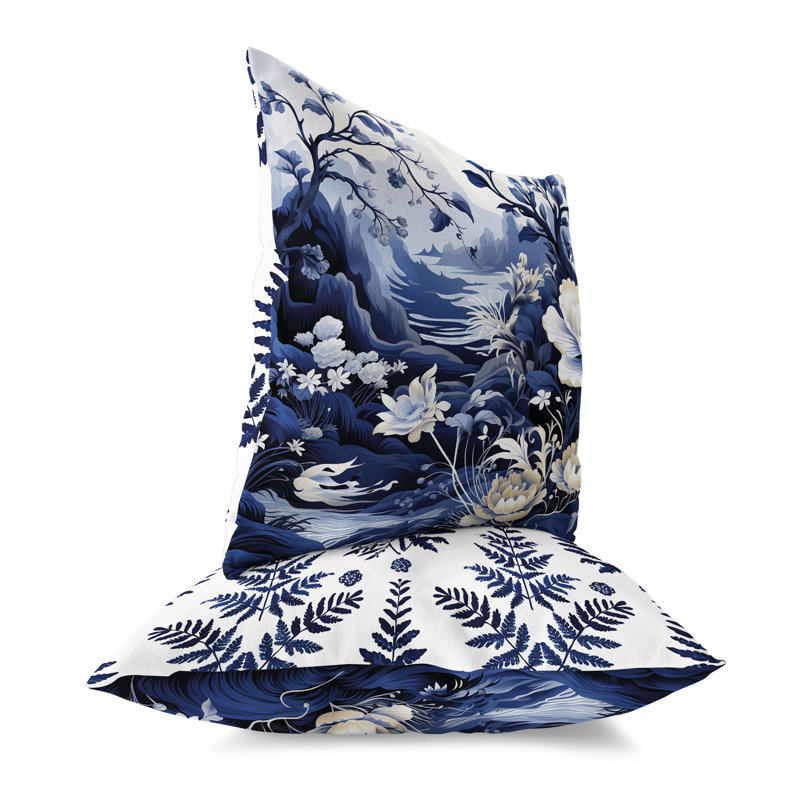 Coussin décoratif intérieur / extérieur Celestial Fern Garden, Bleu / blanc, H 16 po x l 16 po