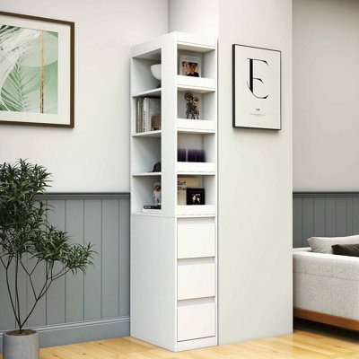70.87" H Display Storage Cabinet , 4-Tier Shelf, 3 Side Drawers & 4 Small Display Shelves , Modern Wooden Tall Bookshelf Bookcase For Living Room Home Office