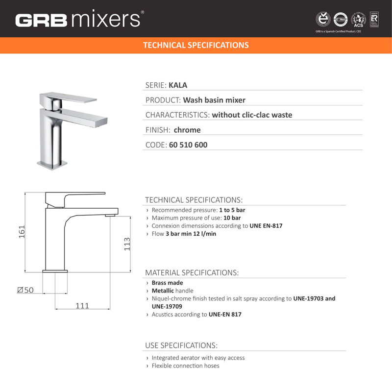 Single-Hole Bathroom Faucet, Chrome, No
