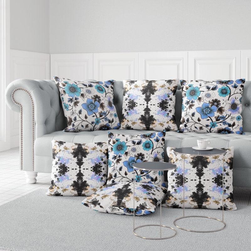 Bloom and Chirp Indoor/Outdoor Square Throw Pillow, Blue/White, 18"H x 18"W