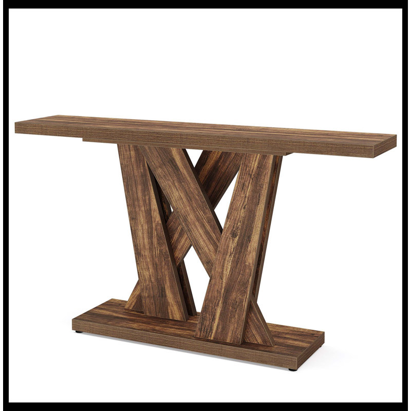 55" Console Table, Farmhouse Entryway Table With Geometric Base