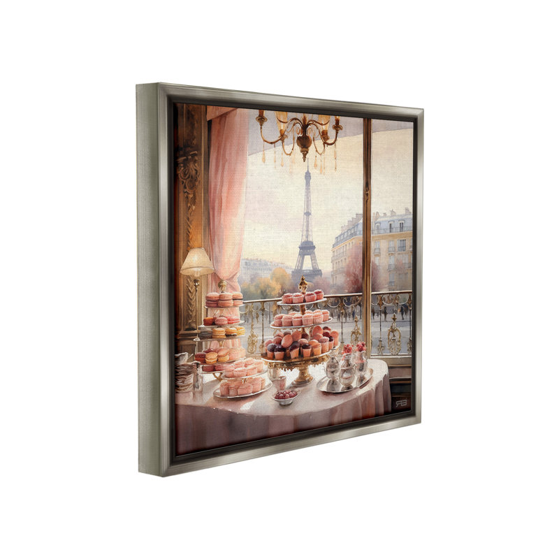 «Parisian Desserts City View Elm Brown», toile encadrée flottante par RB, Cadre flottant gris lustré, H 18 po x l 18 po