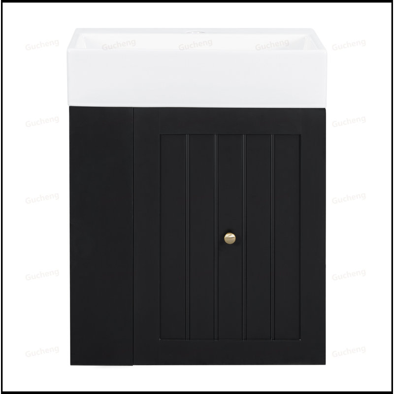 20"Small MDF Bathroom Vanity With Ceramic Sink, Black
