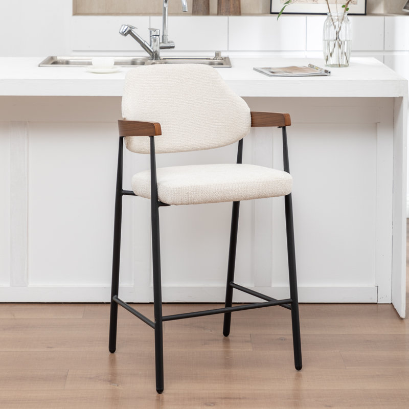 Tabouret de comptoir rembourré avec accoudoirs Devane, Beige
