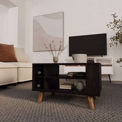 Table basse avec espace pour 2 bouteilles et présentation ouverte Essentials de tous les jours - Espaces de vie principaux de style contemporain, forme haute de 17,75 pouces avec rangement riche et facile d'accès