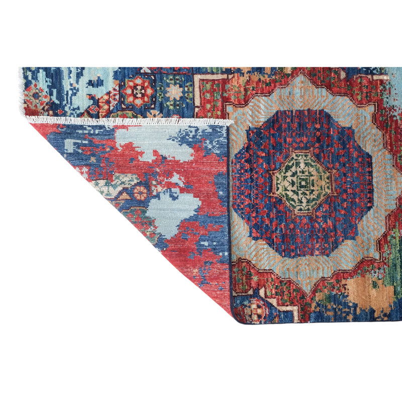 High-Quality Hand-Knotted Navy And Red Area Rug