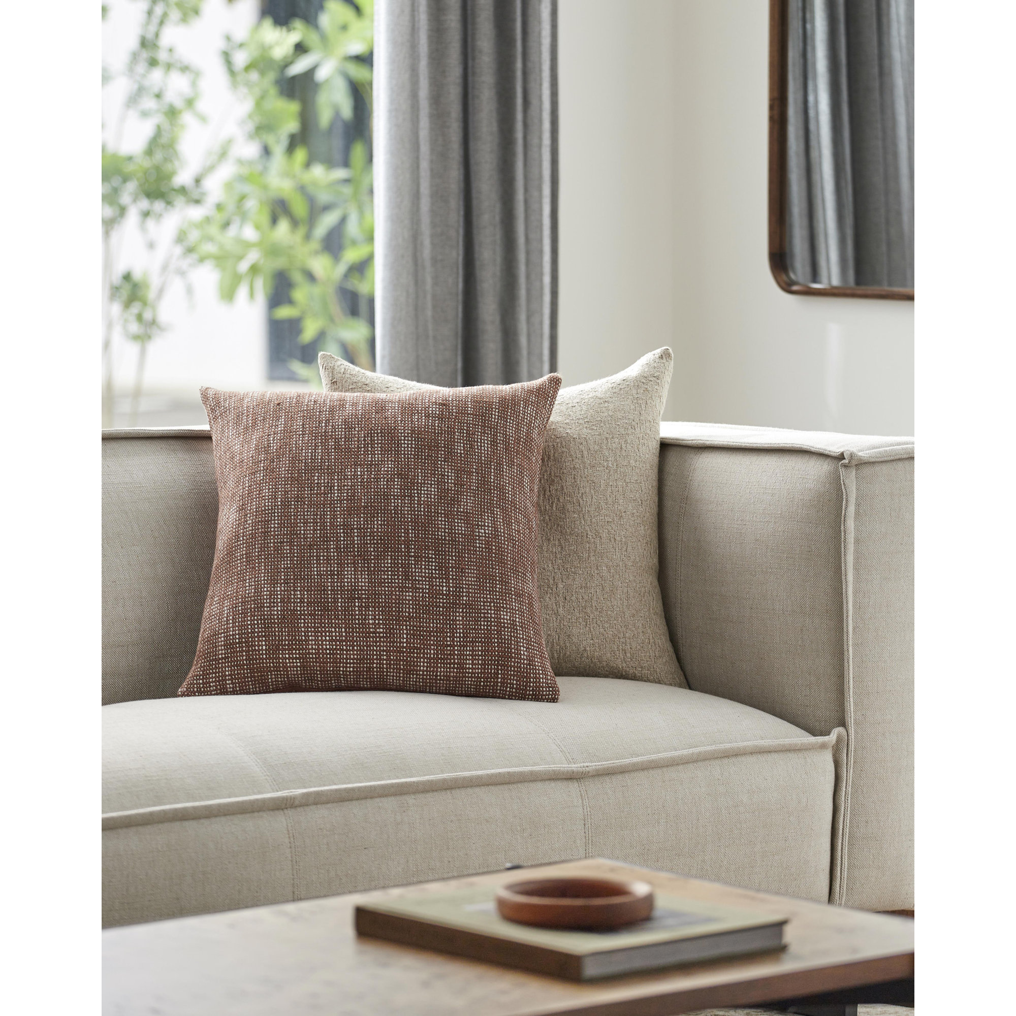 Danube Throw Pillow, Brown/White, 22"H x 22"W, Down