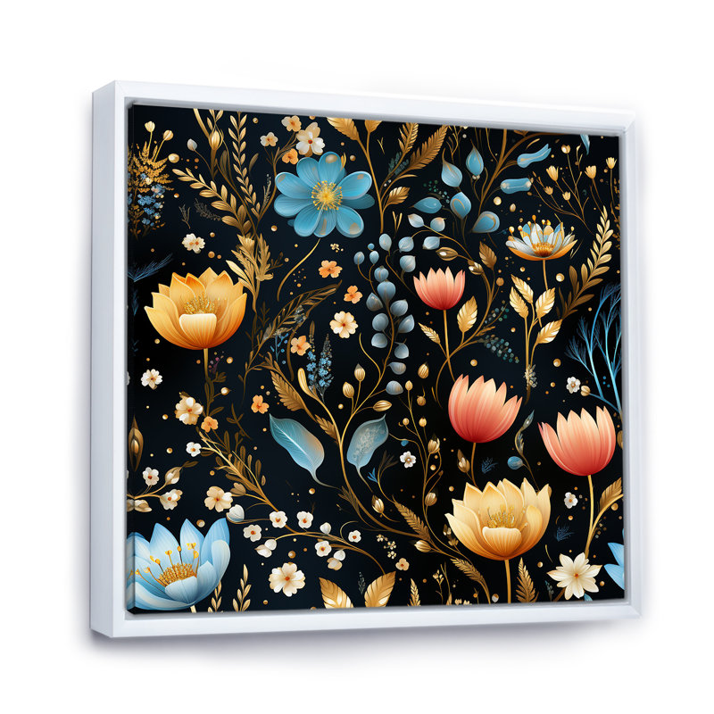 Cristal fleuri motif floral III - art mural floral, H 30 po x l 30 po x P 1,5 po, Cadre flottant blanc