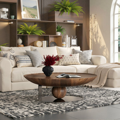 Modern Minimalist Round Coffee Table Wooden Top and Metal Base by Brayden Studio