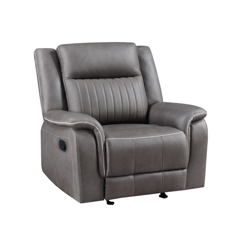 Fauteuil inclinable manuel oscillant Viann, polyester capitonné gris, plateau-coussin