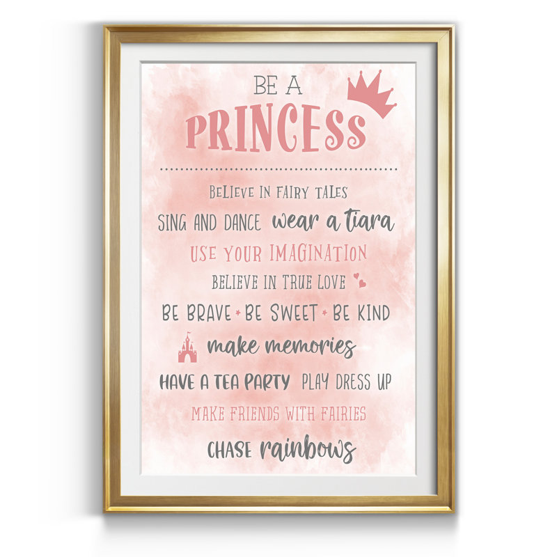 Be a Princess - Reproduction d'art textuel sur papier encadré, Doré, H 22,5 po x l 30,5 po x P 1,5 po