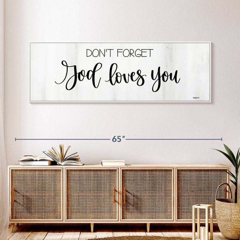 Dieu vous aime, 57 po x 19 po, Cadre flottant blanc
