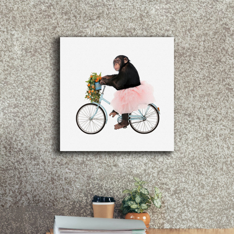  «Monkey Riding Bike» par John Hovenstine, art mural sur toile, 18 po x 18 po